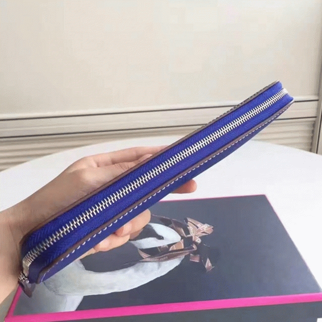 Blue Electric Top Replica Hermes Wallet Azap Zipped angle 5