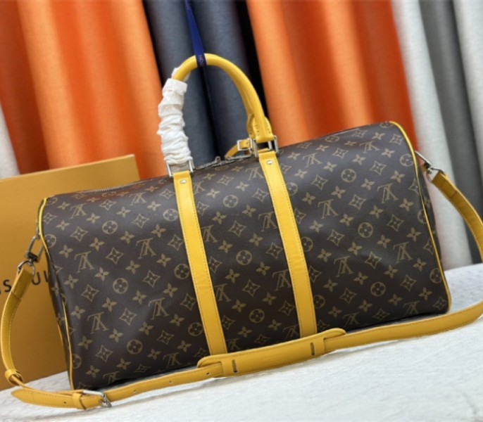 Louis Vuitton Monogram Macassar Canvas Keepall Bandouliere 50 In Safran Yellow angle 4