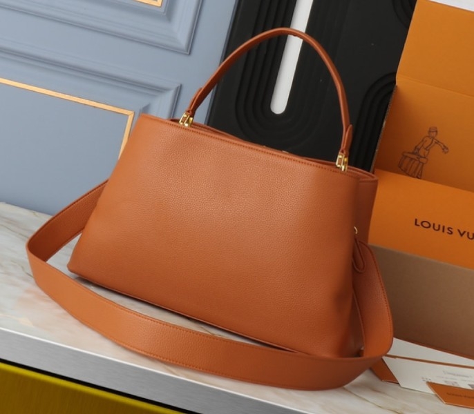 Louis Vuitton Capucines GM Souple Handbag In Cognac Brown angle 2