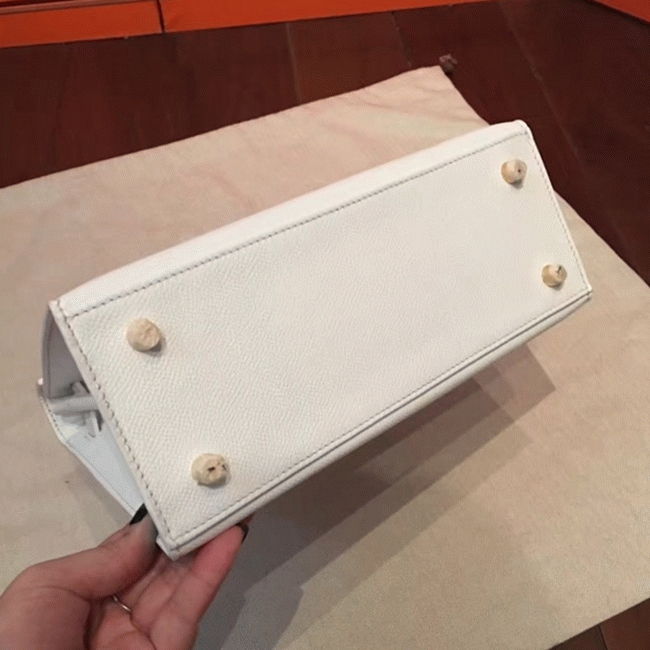 White Epsom Fake Luxury Hermes Kelly 25cm Sellier Structured Bag angle 2
