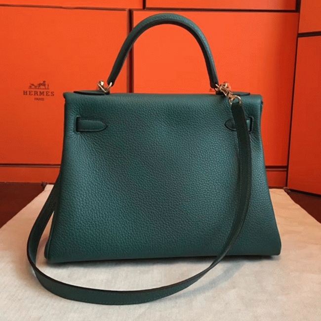 Malachite Clemence Knockoff Hermes Kelly Retourne 32cm Stylish Bag angle 2