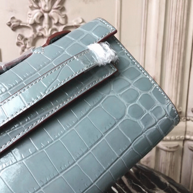 Blue Lin Crocodile Copy Hermes Kelly Cut Clutch Elegant Purse angle 2