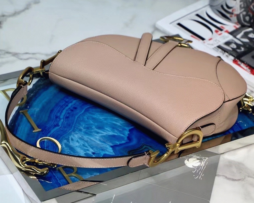 Dior Saddle Bag Fake in Blush Grained Calfskin angle 3