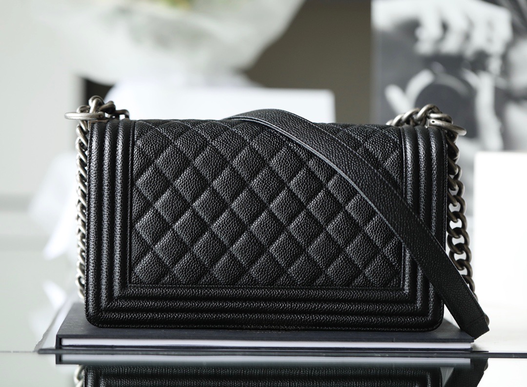 Chanel Boy Sliver Hardware Caviar Cow Leather angle 4
