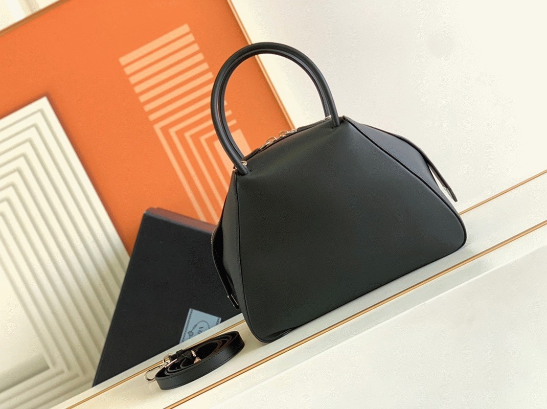 Prada Supernova Small Top Handle Bag Fake in Black angle 4