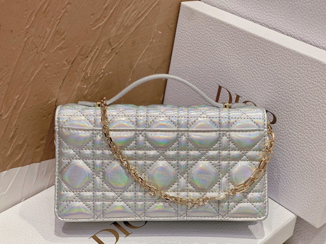 Dior Miss Dior Mini Bag Knockoff in Iridescent Metallic Silver Lambskin angle 5