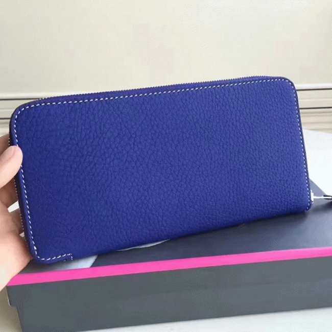 Blue Electric Top Replica Hermes Wallet Azap Zipped angle 4