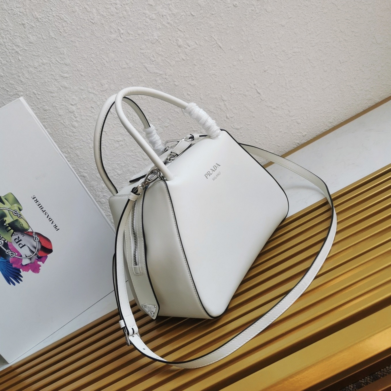 Prada Supernova Small Top Handle Bag Imitation in White angle 4
