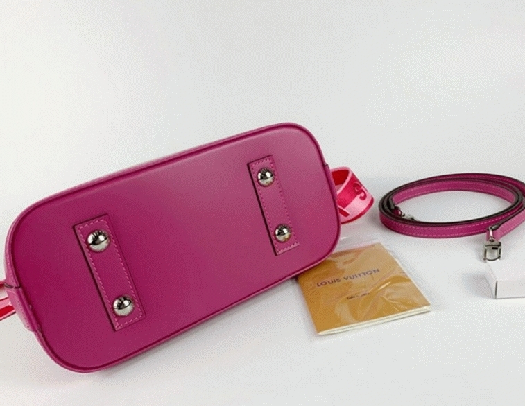 Louis Vuitton Epi Leather Alma BB Handbag In Pondichery Pink With Jacquard Strap angle 5