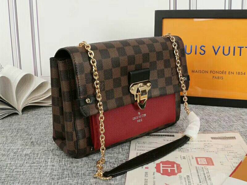 Louis Vuitton Damier Ebene Canvas Vavin PM Bag In Bordeaux Red angle 2