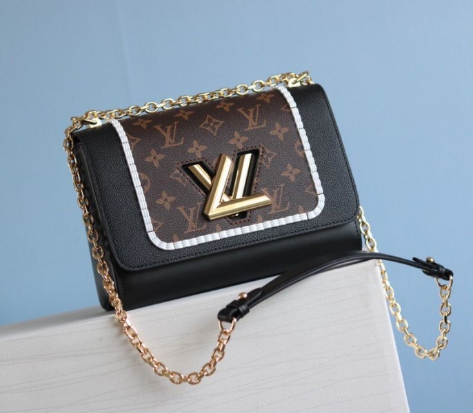 Louis Vuitton Twist MM Canvas Trompe loeil Braid Bag In Black angle 2