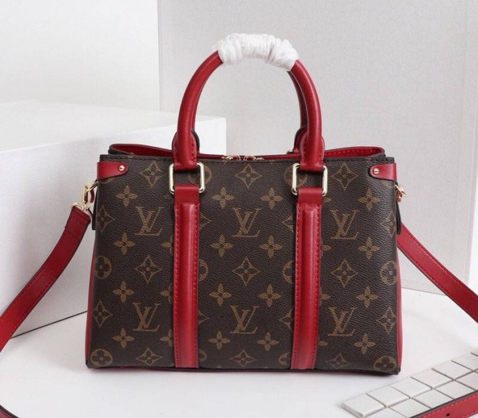 Louis Vuitton Monogram Canvas Soufflot BB Bag In Cerise Red angle 3
