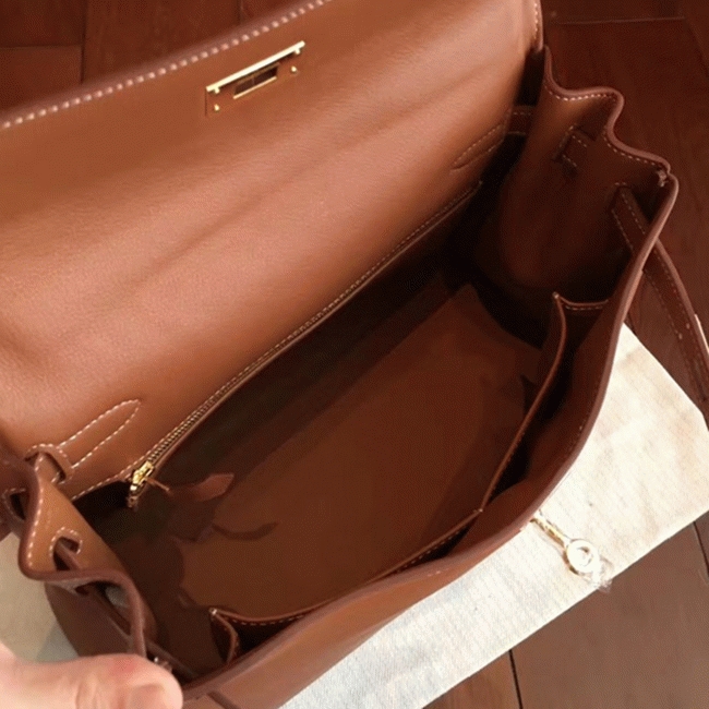 Brown Swift Fake Hermes Kelly Retourne 32cm Soft Leather Handbag angle 2