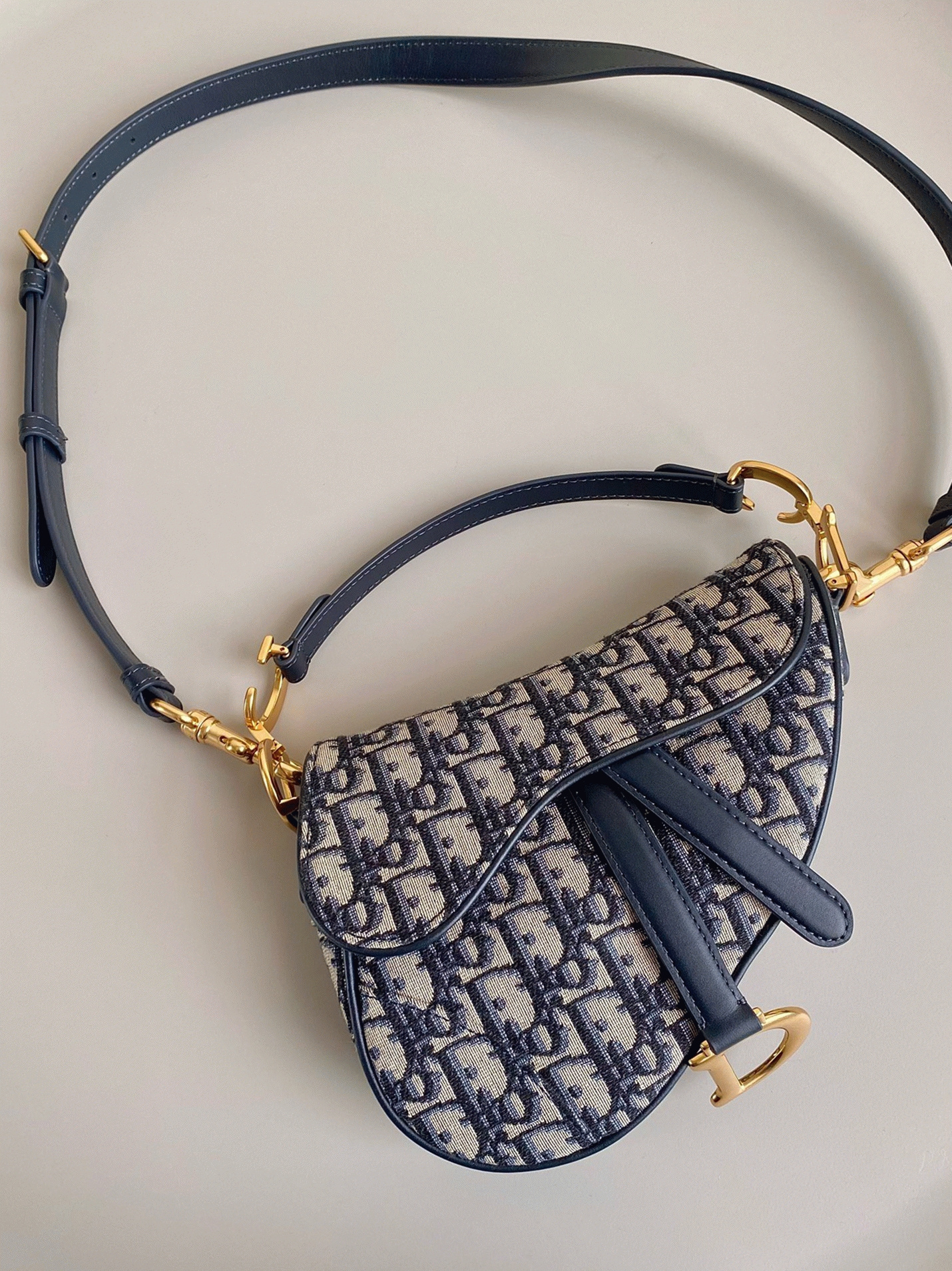 Dior Mini Saddle Bag Fake with Strap in Blue Oblique Jacquard angle 3