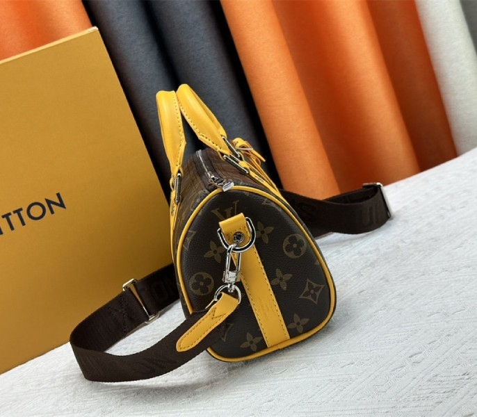 Louis Vuitton Monogram Macassar Canvas Keepall Bandouliere 25 In Safran Yellow angle 3