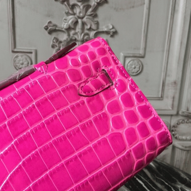 Rose Red Crocodile Replica Hermes Kelly Cut Clutch Elegant Accent Bag angle 4