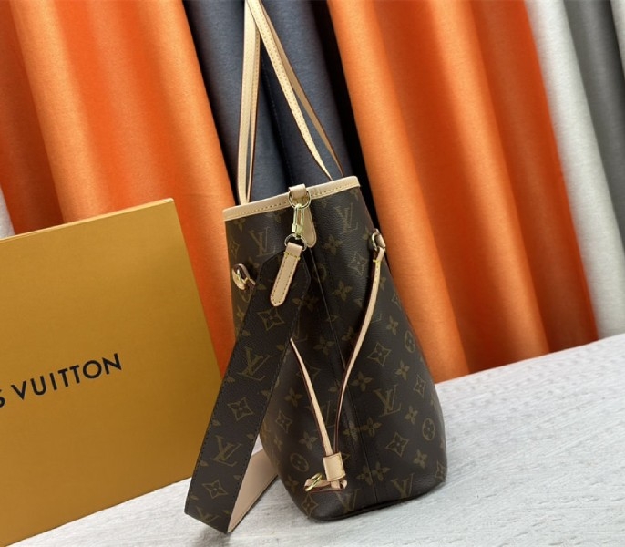 Louis Vuitton Neverfull Bandouliere Inside Out MM Tote In Monogram Canvas And Stamped Beige Textile angle 3