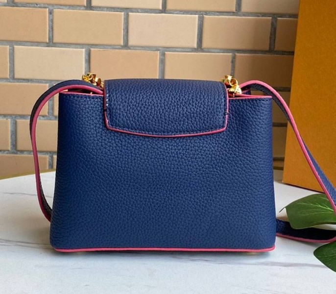 Louis Vuitton Capucines Mini Chain Bag In Navy Blue angle 5
