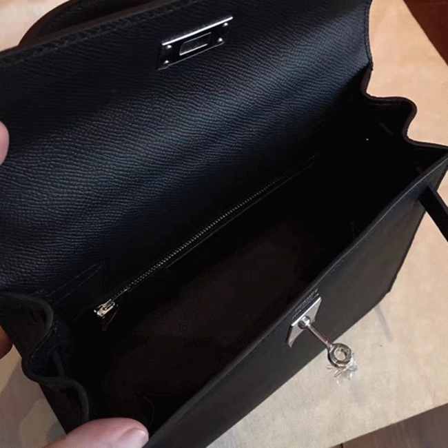 Black Epsom Fake Hermes Kelly 25cm Sellier Structured Purse angle 5