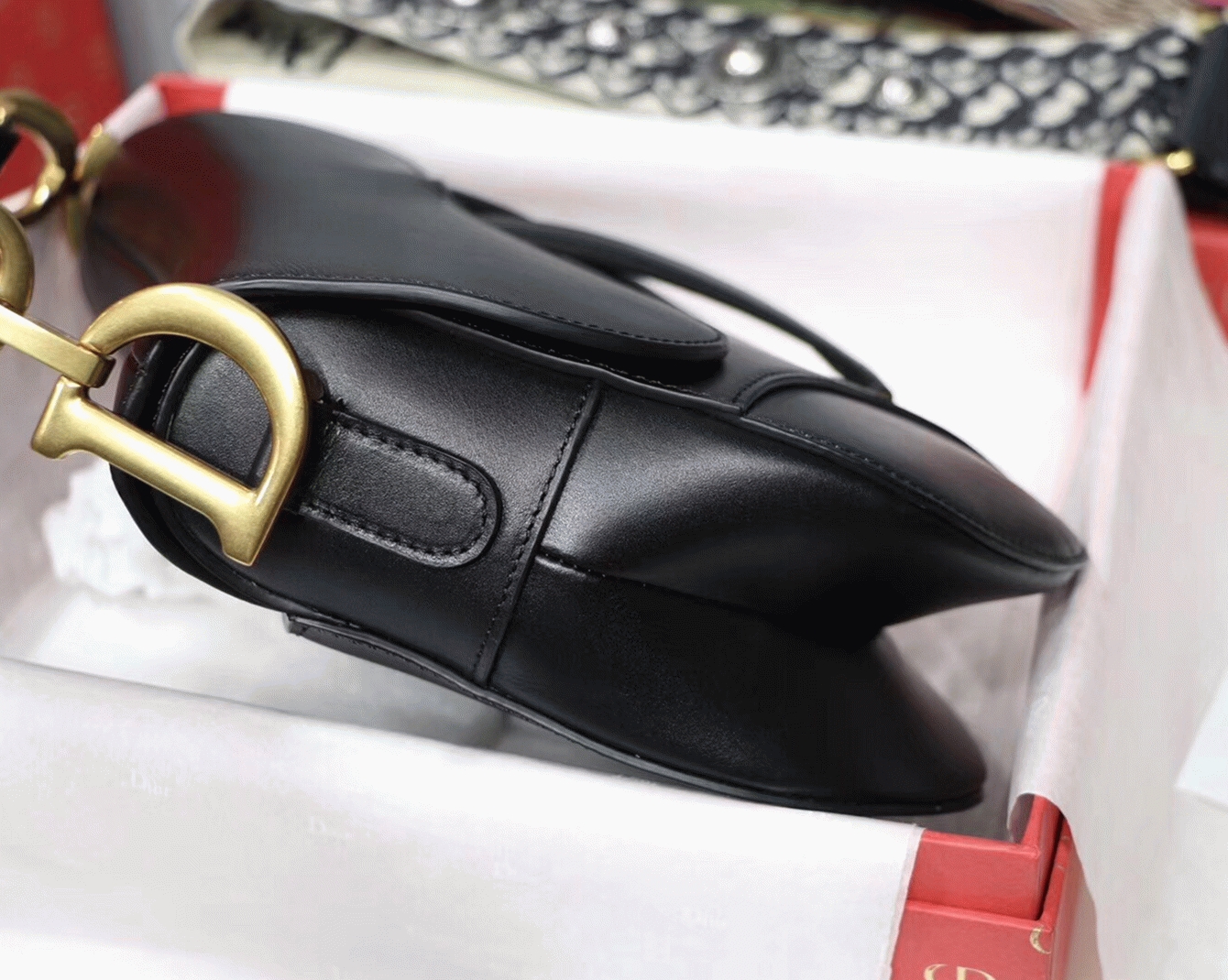 Dior Saddle Bag Fake in Black Smooth Calfskin angle 4