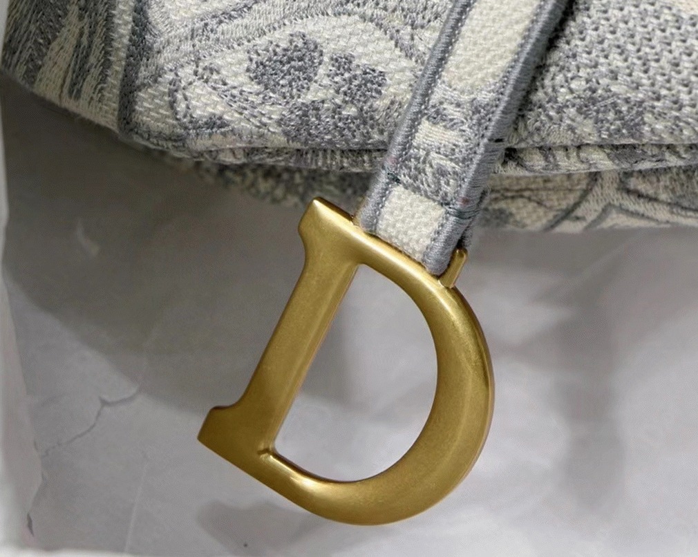 Dior Saddle Bag Fake in Grey Toile de Jouy Embroidery angle 3
