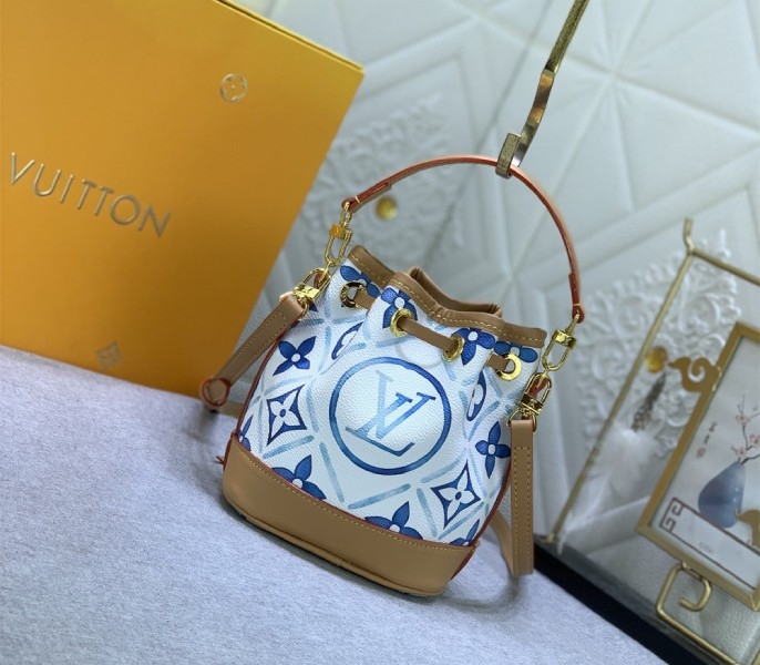 Louis Vuitton LV By The Pool Monogram Tiles Canvas Nano Noe Bag In Lagoon Blue angle 3