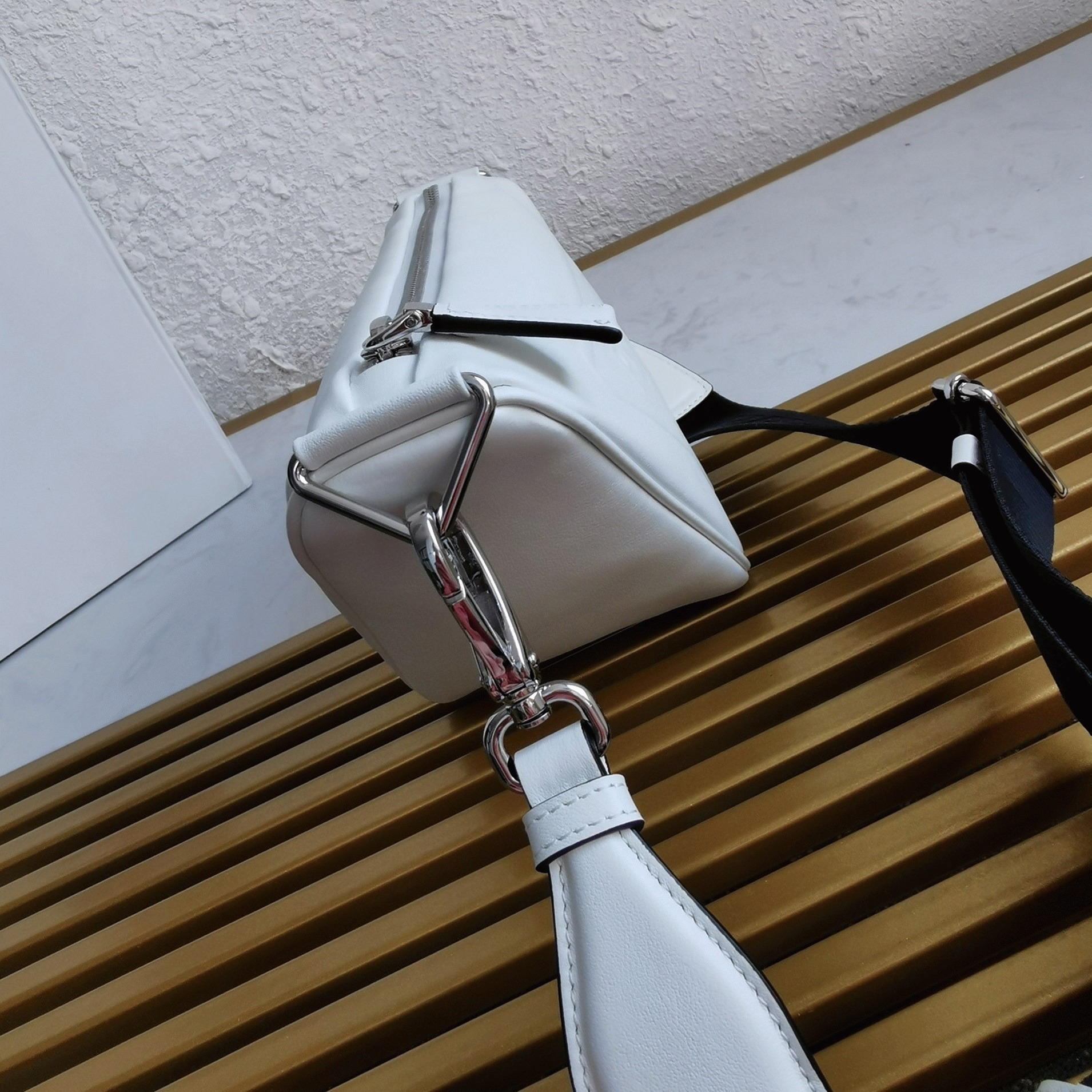Prada Triangle Shoulder Bag Fake in White angle 3