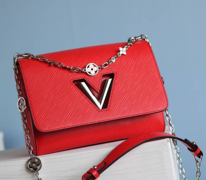 Louis Vuitton Epi Leather Twist MM With Flowers Jewels Chain Bag In Red angle 3