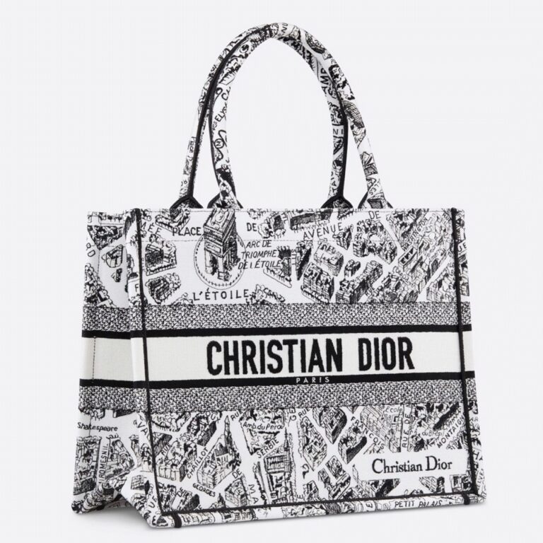 Dior Large Book Tote Bag Knockoff in White Plan de Paris Embroidery