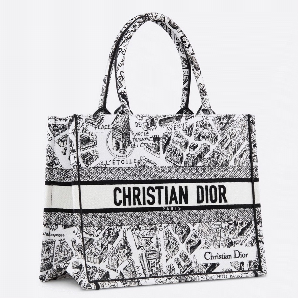 Dior Large Book Tote Bag Knockoff in White Plan de Paris Embroidery