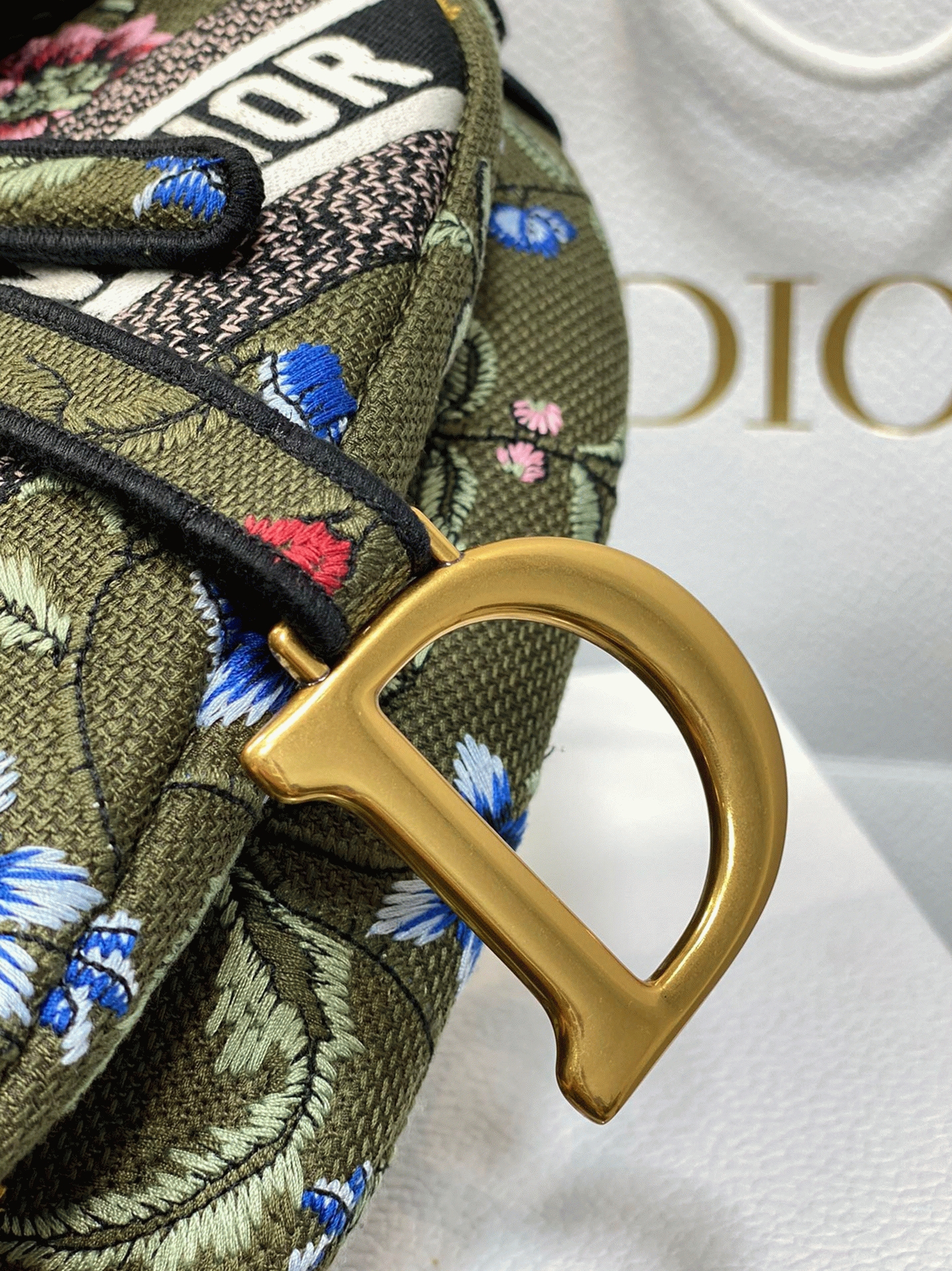 Dior Saddle Bag Knockoff in Green Multicolor Dior Petites Fleurs Embroidery angle 4