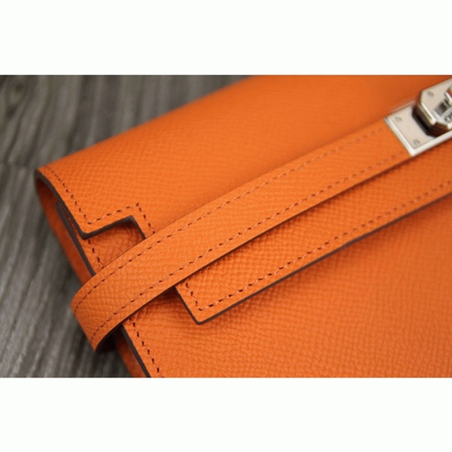 Orange cheap replica Hermes Kelly Longue wallet angle 5