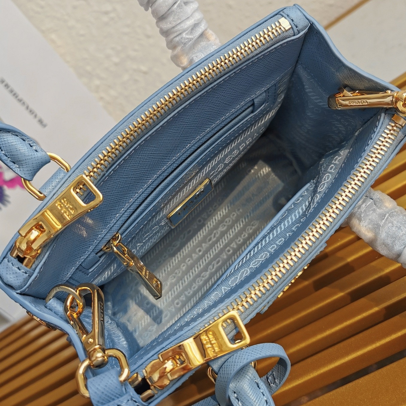 Light Blue Prada Mini Galleria Bag Fake angle 2