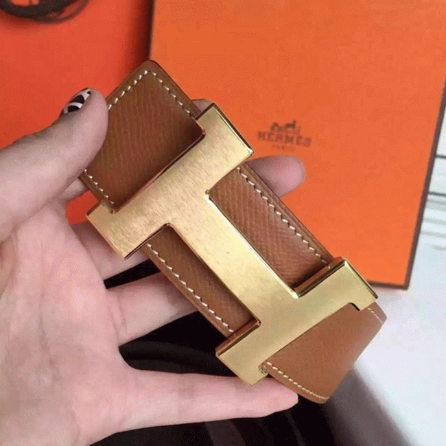 Top-quality fake Hermes Kits belt featuring Constance buckle in brown epsom angle 2