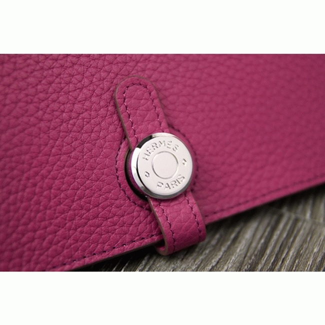 Purple knockoff designer Hermes Dogon combine wallet angle 3