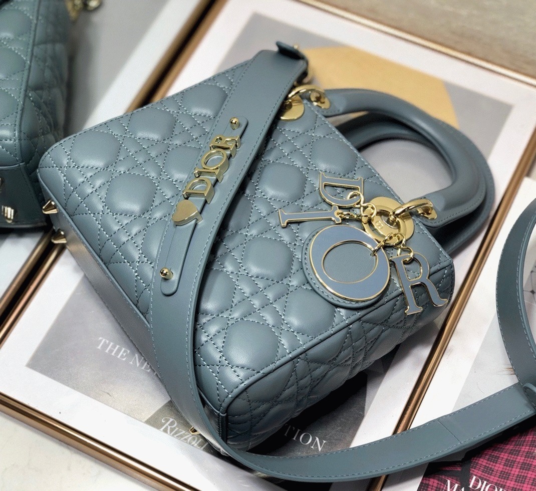Dior Small Lady Dior My ABCDior Bag Fake in Blue Cannage Lambskin angle 3