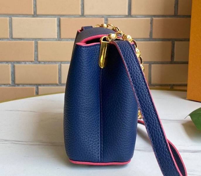 Louis Vuitton Capucines Mini Chain Bag In Navy Blue angle 4