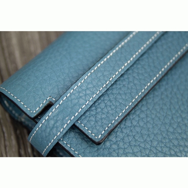 Jean blue knockoff Hermes Kelly Longue wallet angle 4