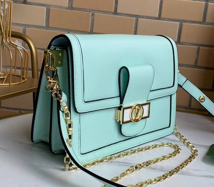 Louis Vuitton Dauphine Lugano MM Bag In Bleu Azur Blue angle 2