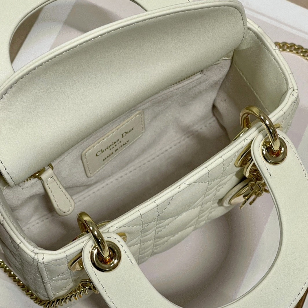 Dior Lady Dior Mini Bag Fake in White angle 5