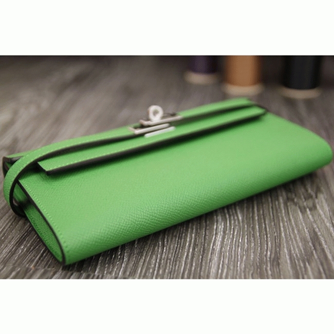 Bamboo designer replica Hermes Kelly Longue wallet angle 5