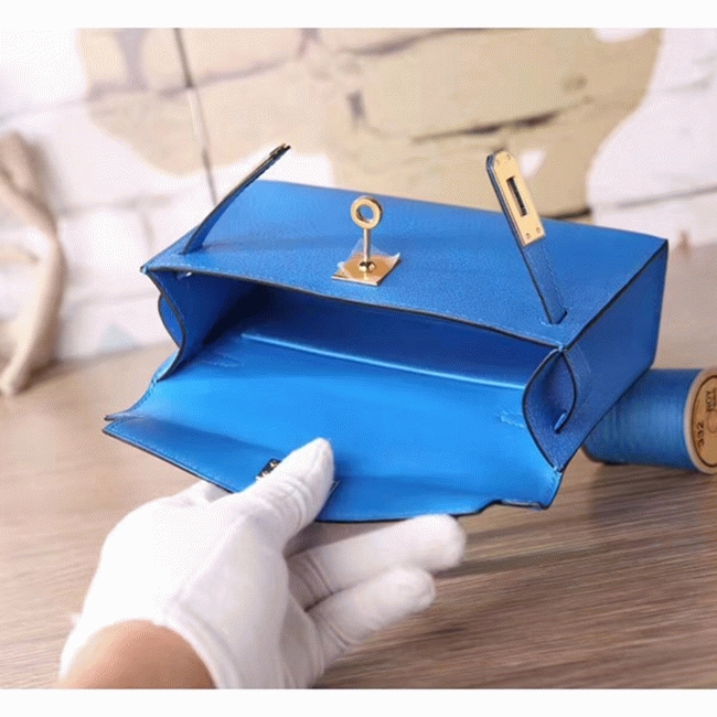 Blue Hydra Chevre Replica Hermes Kelly 20cm Petite Handbag angle 5