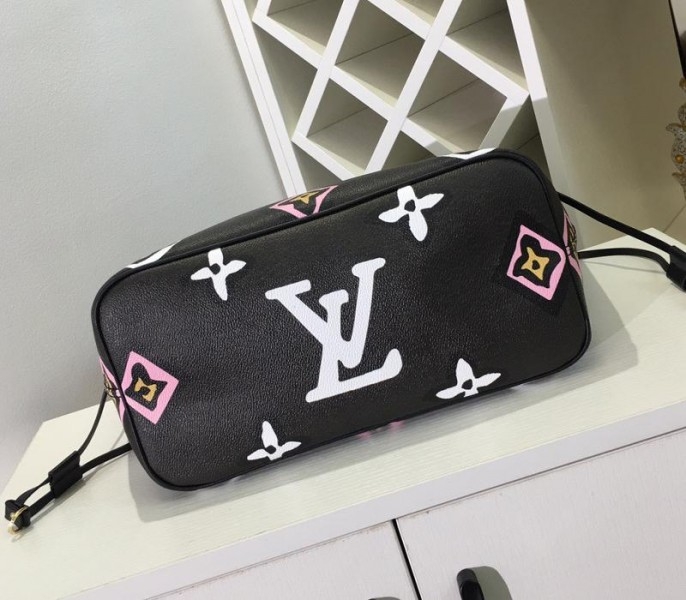 Louis Vuitton Wild At Heart Neverfull MM Bag In Black angle 4