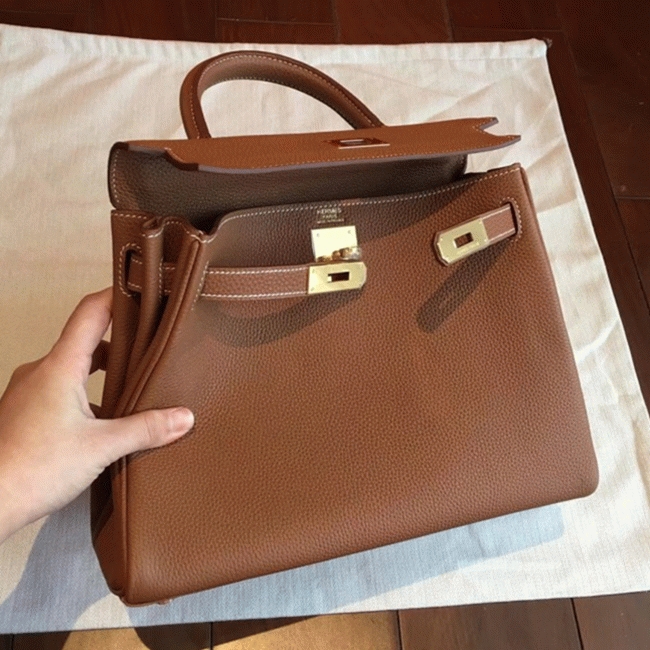 Gold Clemence Knockoff Hermes Kelly Retourne 28cm Classic Bag angle 3