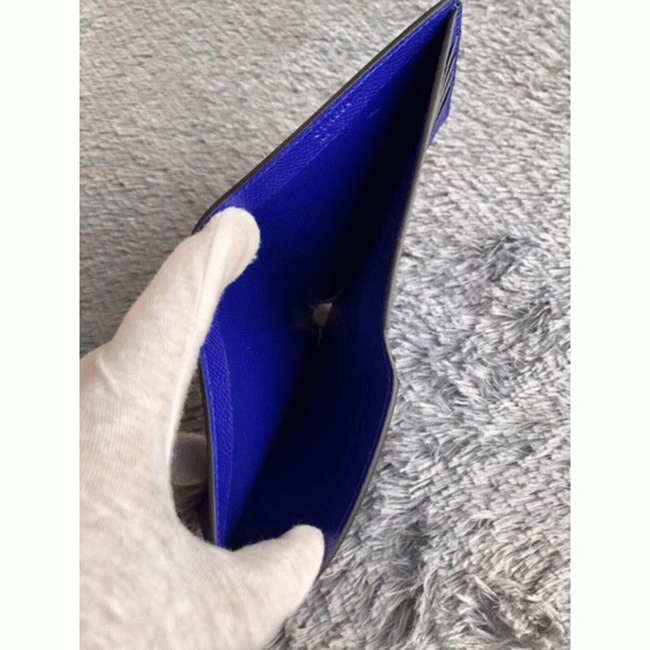 Blue electric luxury replica Hermes Copernic compact wallet angle 2