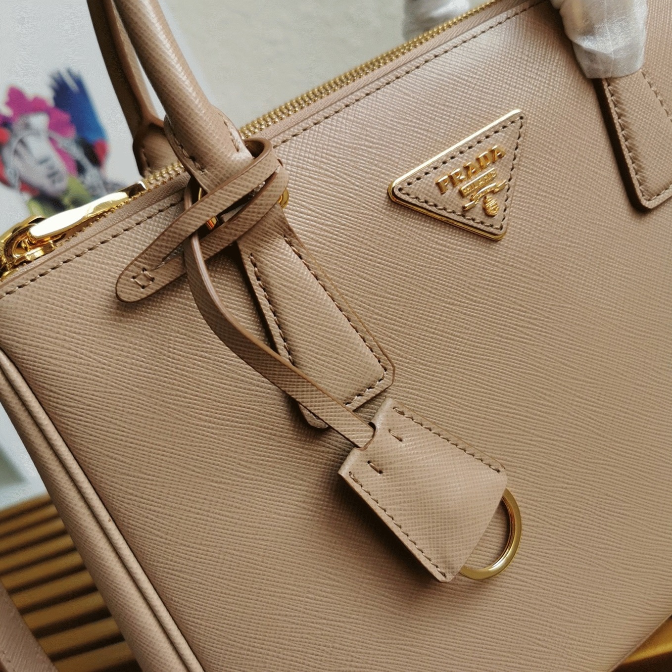 Beige Prada Galleria Medium Bag Replica angle 5