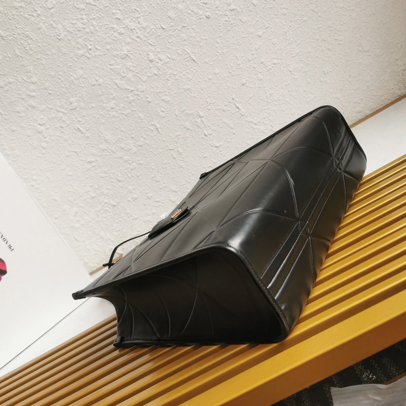 Prada Symbole Medium Bag Replica with Topstitching in Black angle 2