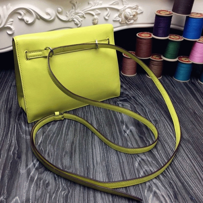 Yellow Swift Leather Copy Hermes Kelly Danse Bright Handbag angle 2
