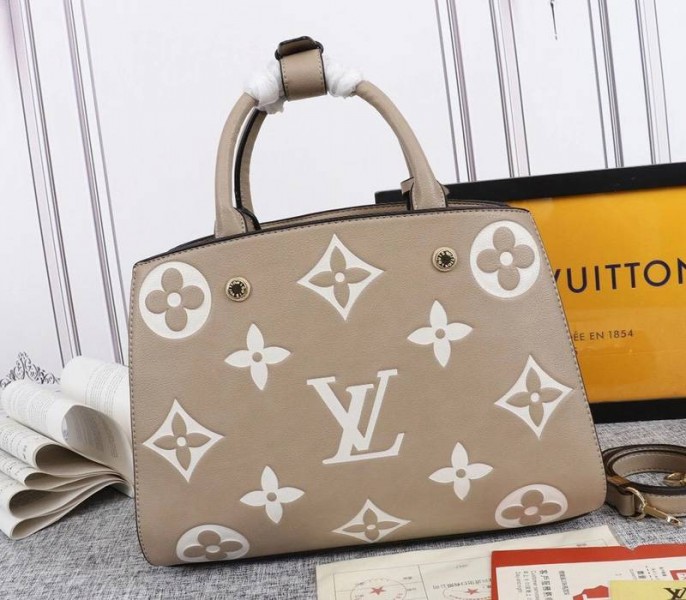 Louis Vuitton Monogram Empreinte Montaigne MM In Tourterelle Gray angle 2