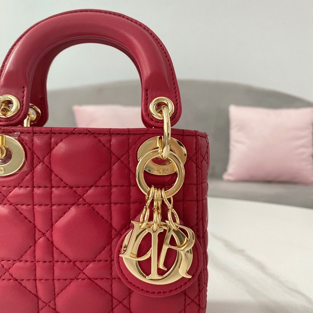 Dior Lady Dior Micro Bag Replica in Red Cannage Lambskin angle 4